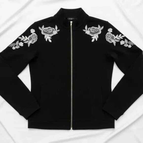NWOT Chico's Zenergy Black & Silver Floral Embroidered Bomber Jacket 16 - Picture 5 of 11